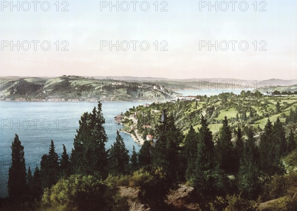 View of the Bosphorus seen from Kuleli, Istanbul, Constantinople, Turkey, View from 1885, Historical, digitally restored reproduction from a 19th century original, Record date not stated, Asia