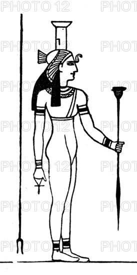 Nephthys, also Neb-hut or Nebet-hut, is a goddess of birth and death in Egyptian mythology, protector of the canopy of Hapi, historical, digital reproduction of an original from the 19th century