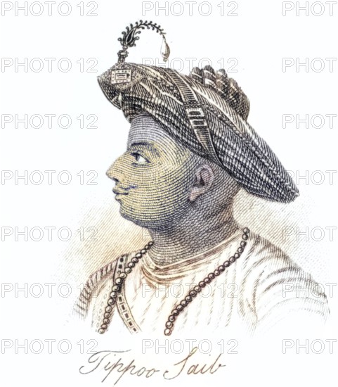 Tippoo-Saib, 1749-1799, Indian ruler and Sultan of Mysore. Son of Haider-Ali, Historical, digitally restored reproduction from a 19th century original, Record date not stated