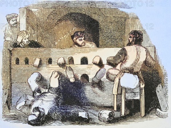 Prisoners pilloried in England around 1840. From The National and Domestic History of England by William Aubrey, published in London around 1890, Historical, digitally restored reproduction from a 19th century original, Record date not stated