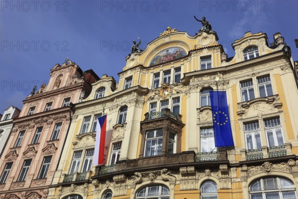 Historic houses on the Old Town Square, Prague, Czech Republic, Europe