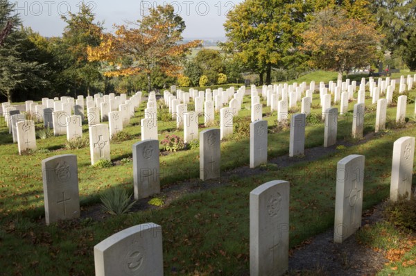 Graves from second world war at Haycombe cemetery, Bath, Somerset, England, UK