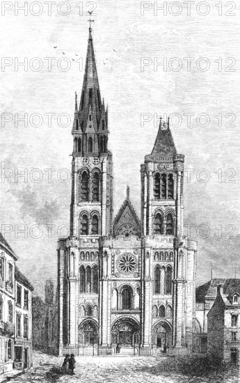 Basilique Cathédrale Saint-Denis, Gothic basilica Saint-Denis, France, historical illustration 1880, Europe