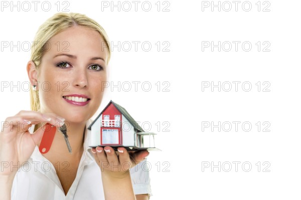 A woman protects your house and home. Good insurance and reputable financing provide peace of mind, Studio