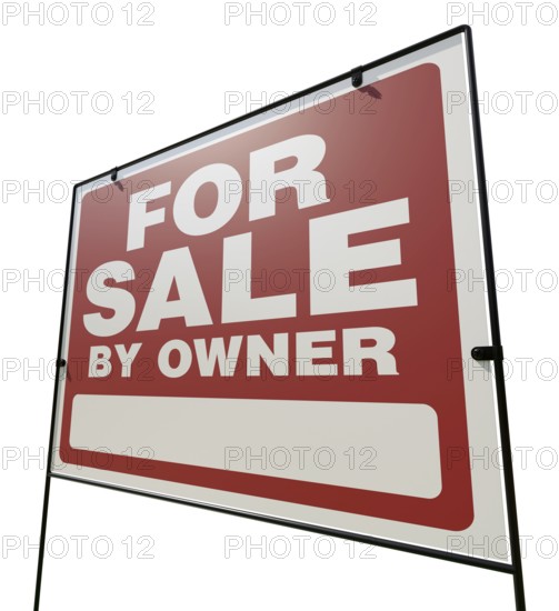 Left facing for sale by owner real estate yard sign isolated on a white background