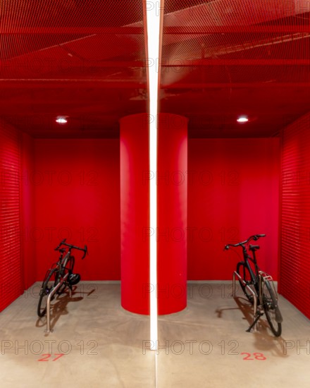 Underground car park for bicycles, redesigned Potsdamer Platz station, Sony Center, Berlin, Germany, Europe