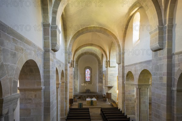 The Lippoldsberg Convent with the Church of St George and St Mary is a former Benedictine convent that was the origin of the village of Lippoldsberg on the Weser in northern Hesse. View from the nuns' gallery to the east, Lippoldsberg, Lippoldsberg, Hesse, Germany, Europe