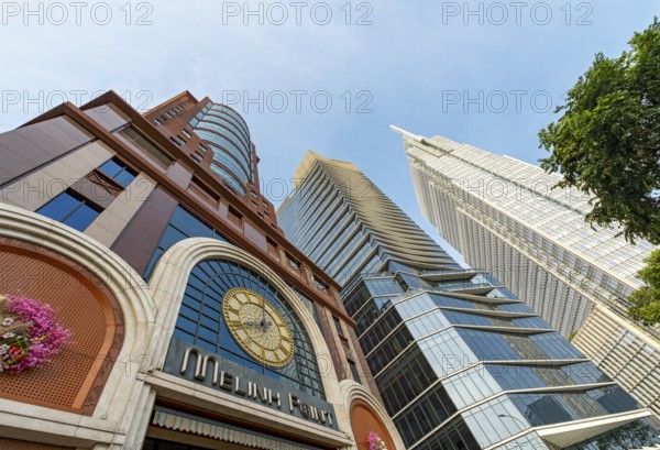 Low-angle view of Melinh Point, Hilton Saigon and Vietcombank Tower buildings, Ho Chi Minh City, Vietnam, Asia