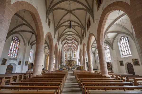 Interior of the town church of St John and St Martin, built in the 15th century in Gothic style, Schwabach. Middle Franconia, Bavaria, Germany, Europe