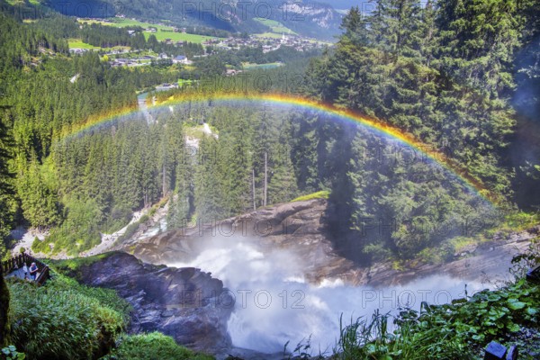 Rainbow over the Krimml Waterfalls, with a drop of 385 metres the highest in Austria, Krimml, Krimml Achental, Hohe Tauern National Park, Pinzgau, Salzburg Province, Austria, Europe