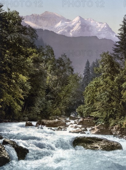 Jungfrau und Lütschine, Bernese Oberland, Switzerland, Historic, digitally restored reproduction from a 19th century original, Record date not stated, Jungfrau and Lutschine, Bernese Oberland, Switzerland, Historic, digitally restored reproduction from a 19th century original, Record date not stated, Europe