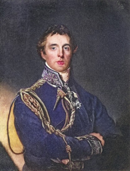 Arthur Wellesley, 1st Duke of Wellington, 1769-1852, British soldier and statesman, engraved by Emery Walker after Sir T. Lawrence, Historical, digitally restored reproduction from a 19th century original, Record date not stated