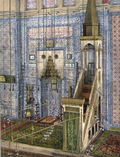 Interior of the Rüstem Pasha Mosque, Constantinople, today Istanbul, Turkey, Historical, digitally restored reproduction from a 19th century original, Record date not stated, Asia