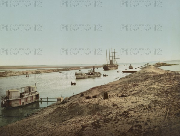 Suez Canal, Entrance to the Salt Lake, Egypt, Historical, digitally restored reproduction from a 19th century original, Record date not stated, Africa