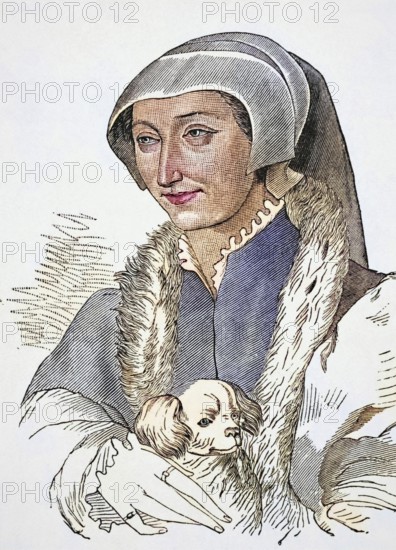 Marguerite de Navarre, 1492, 1549, also known as Marguerite of Angoulême and Margaret of Navarre, Queen of King Henry II of Navarre. From Science and Literature in The Middle Ages by Paul Lacroix, published in London 1878, Historical, digitally restored reproduction from a 19th century original, Record date not stated