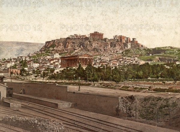 The Acropolis and the Temple of Theseus, Athens, Greece, 1890, Historical, digitally restored reproduction from a 19th century original, Record date not stated, Europe