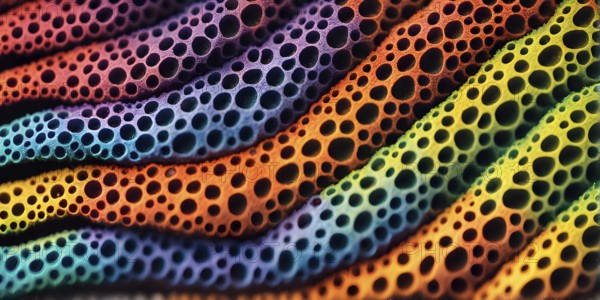 Nano material inspired by gecko feet with intricate patterns and vibrant colors representing adhesive properties, AI generated