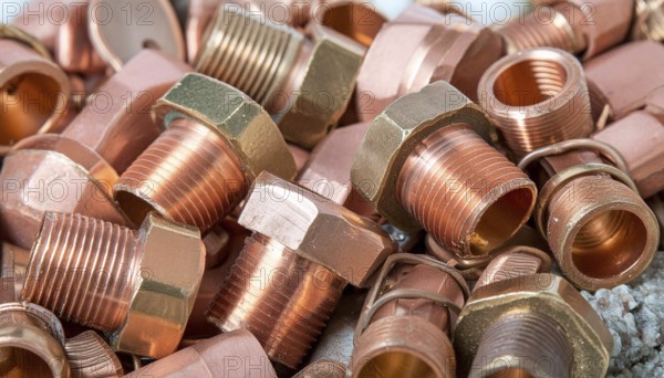 Material, metal, copper, a large quantity of copper fittings and pipe sections