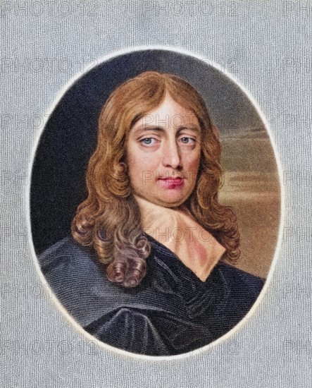 John Milton 1608-1674, English poet. From the book Gallery of Portraits, published 1833, Historic, digitally restored reproduction from a 19th century original, Record date not stated