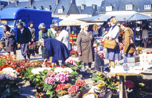 Market in St Hilaire du Harcouet, Normandy, France 1979