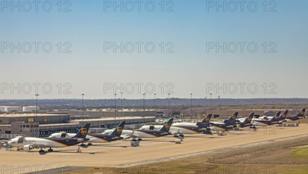 Dallas, Texas, United Parcel Service jets parked at the UPS terminal at Dallas Fort Worth International Airport