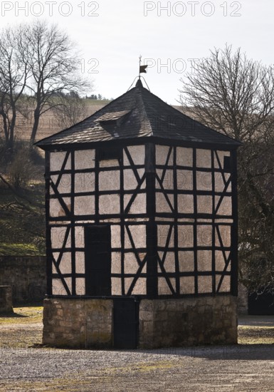 Pigeon tower in the courtyard of Canstein Castle, Canstein Castle, Marsberg, Sauerland, North Rhine-Westphalia, Germany, Europe