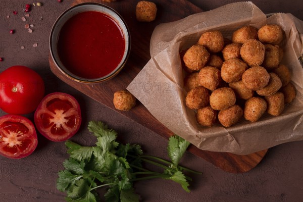 Hähnchen-Popcorn, frittiert, Nuggets, Nahaufnahme, rustikal, keine Menschen