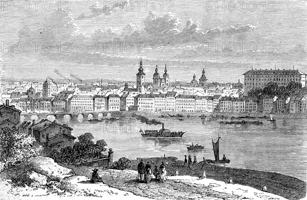 View of Linz in Austria in 1880, Historical, digital reproduction of an original from the 19th century