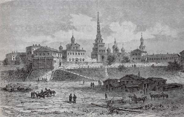 The Kremlin in Kazan, capital of the Republic of Tatarstan in Russia, in 1880, Historical, digital reproduction of an original from the 19th century