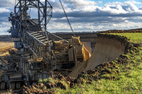 Opencast lignite mine Garzweiler 2, bucket wheel excavator, near the hamlet of Lützerath, excavating the surface, Erkelenz, North Rhine-Westphalia, Germany, Europe