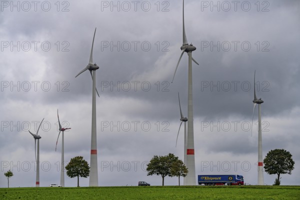 Wind farm east of Paderborn, on the B64 federal highway, North Rhine-Westphalia, Germany, Europe