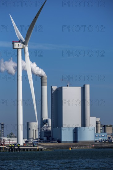 Uniper Maasvlakte power plant, coal-fired power plant, in the seaport of Rotterdam, Netherlands, Maasvlakte 2 deep-sea harbour, on an artificial land area off the original coast, Netherlands