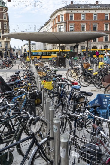 Bicycle parking, Nørreport metro station, in the city centre of Copenhagen, considered the bicycle capital of the world, 45 % of the inhabitants travel by bicycle, Denmark, Europe