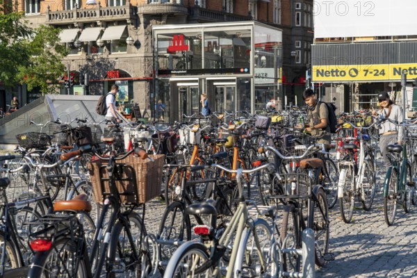 Bicycle parking, Radhuspladsen metro station, City Hall Square, H.C. Andersen's Boulevard, in the centre of Copenhagen, considered the bicycle capital of the world, 45% of residents travel by bicycle, Denmark, Europe