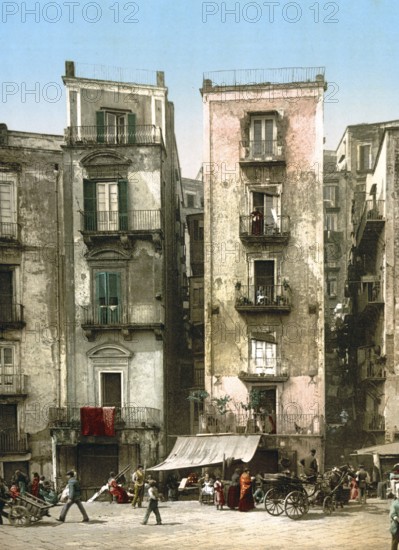 Enge Gassen, Neapel, Italien / Narrow streets, Naples, Italy, Historic, digitally restored reproduction from a 19th century original, 1880, Record date not stated, Europe