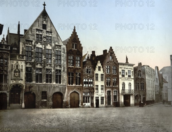 The Library, Bruges, Belgium, ca 1895, Historical, digitally restored reproduction from a 19th century original, Record date not stated, Europe