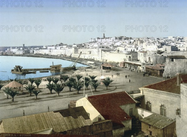 Panoramic view of Sousse, Tunisia, around 1895, Historical, digitally restored reproduction from a 19th century original, Record date not stated, Africa