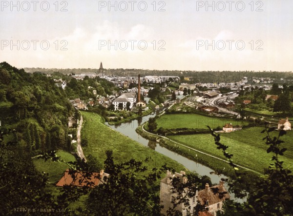 General view, Saint-Lo, Normandy, France, ca 1890, Historical, digitally restored reproduction from a 19th century original, Record date not stated, Europe