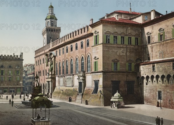 Town Hall in Bologna, Italy, 1890, Historical, digitally restored reproduction from a 19th century original, Record date not stated, Europe