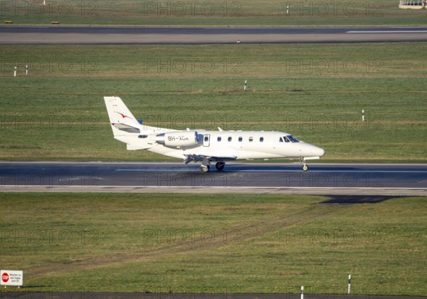 Private jet, of the Maltese private airline VistaJet, Cessna 560XK Zitation XLS aircraft after landing at Düsseldorf Airport, main runway 05R/23L, South, DUS, North Rhine-Westphalia, Germany, Europe