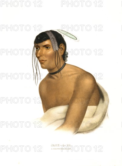 American Indian, Native American, Jack-O-Pa, a Chippewa chief, United States of America, USA, Painting by Charles Bird King (1785, 1862), c. 1840, Historic, digitally restored reproduction from a 19th century original, Record date not stated, North America