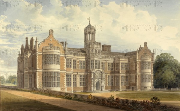 South West View of Ingestre, Staffordshire, the Seat of the Very Honourable Earl Talbot, England, digitally restored reproduction of a 19th-century original by John Buckler, Record date not stated, South West View of Ingestre, the Seat of the Right Honourable Earl Talbot, digitally restored reproduction of a 19th-century original, Record date not stated