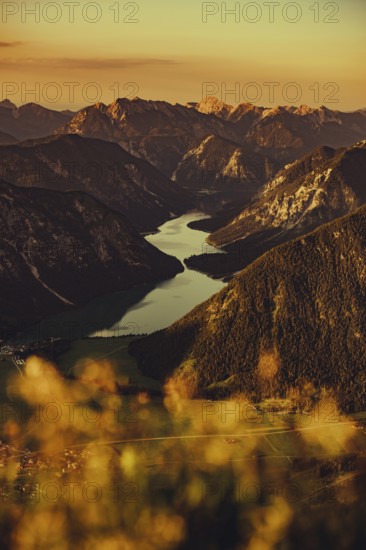 Thaneller summit at sunset in the Lechtal valley in Tyrol with a wonderful view of the surrounding mountains. Tyrol, Austria, Europe