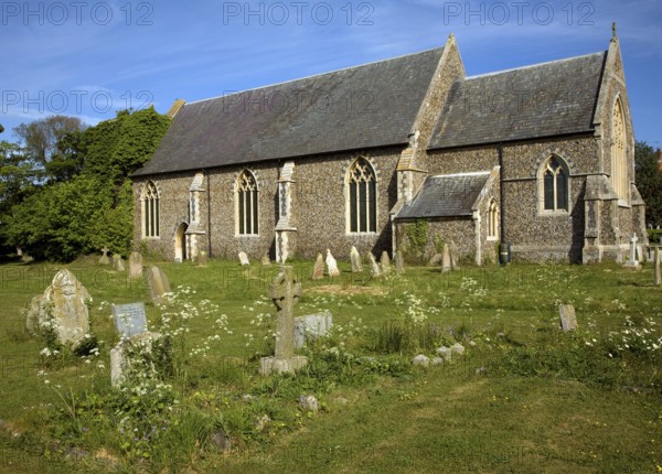 Church of St Andrew, Alderton, Sufolk, England, the ivy covered tower collapsed in the early nineteenth century