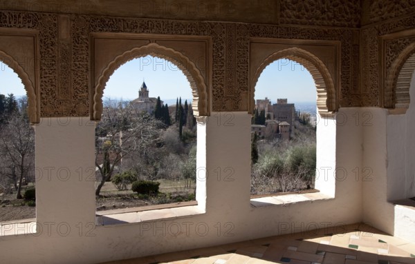 Generalife, view from the viewing pavilion to the main part of the Alhambra