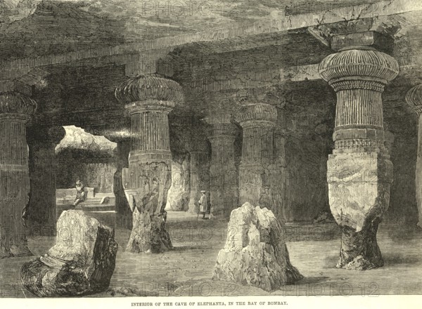 Interior of the cave of Elephanta Gharapuri, in the bay of Bombay now Mumbai, Maharashtra, India, Asia