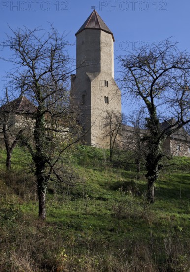 Noble castle begun at the beginning of the 12th century, later an Anhalt office and domain, partial view of the 13th century keep from the south-east, height 25 m