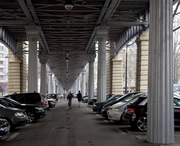 Paris, elevated railway bridges at Svres Lecourbe metro station