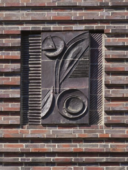 Halle, ceramic relief on the façade of a residential building. Halle S Albert-Ebert-Strasse 61-65 abstract ceramic relief at no. 63 Artist Gustav Weidanz created in 1926