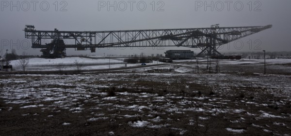 Overburden conveyor bridge F 60, length 502m, height 75m, built 1989-1991, today a visitor mine, general view from the north